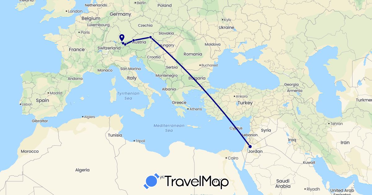 TravelMap itinerary: driving in Austria, Germany, Jordan (Asia, Europe)
